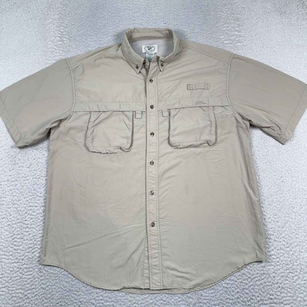 VTG LL Bean Fly Fishing Shirt Men's Large Button‎ Up Vented Pockets Cursive Logo